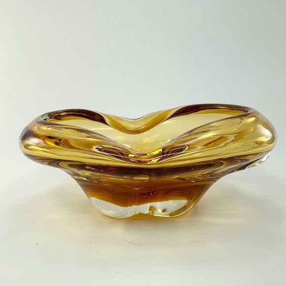 Other - Vintage Amber Art Glass Ashtray Mid Century Modern Claude Lorraine Style